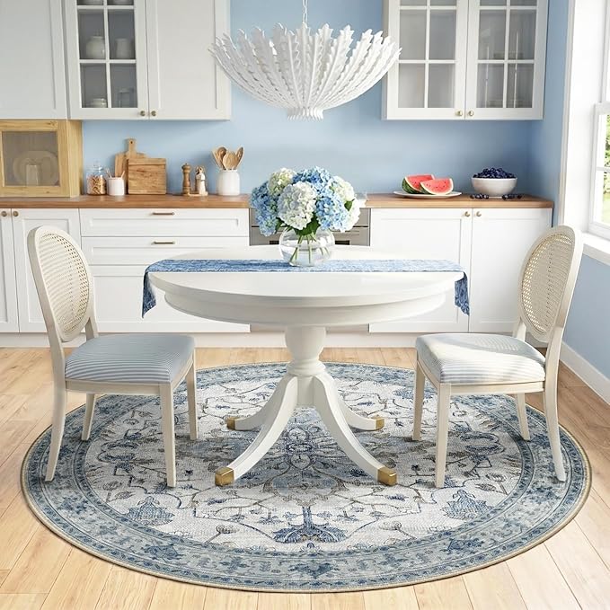 RELEANY Area Rugs Round 6ft Washable Non-Slip, Floral Vintage Distress - Image 2
