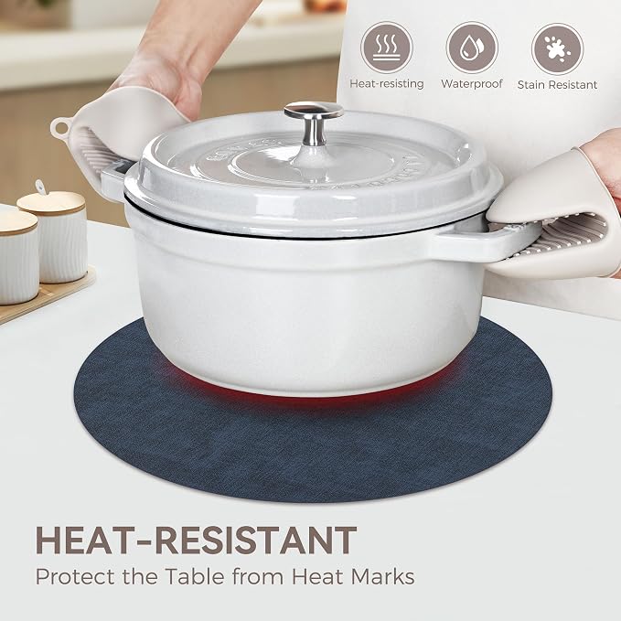 13" Round Placemats Set of 6, Reversible Faux Leather Heat Resistant Table Mats - Image 3
