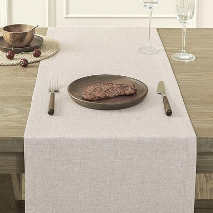 Basic Linen Style Table Runner, 14x36 Inch Light Tan | Mitered Corner Design - Image 5
