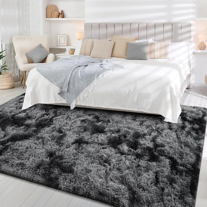 FlyDOIT Large Area Rugs for Living Room, 4x6 Feet Tie-Dyed Black and Grey - Image 3