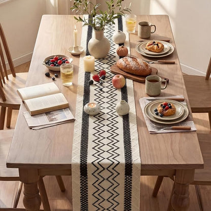 Artoid Mode Black Stripe Diamond Woven Table Runner 12x60 Inch | Holiday - Image 4