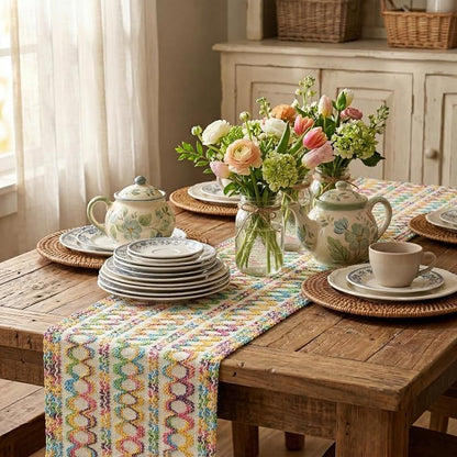 Artoid Mode Colorful Woven Farmhouse Hollow Table Runner 12x90 Inch | Holiday - Image 4