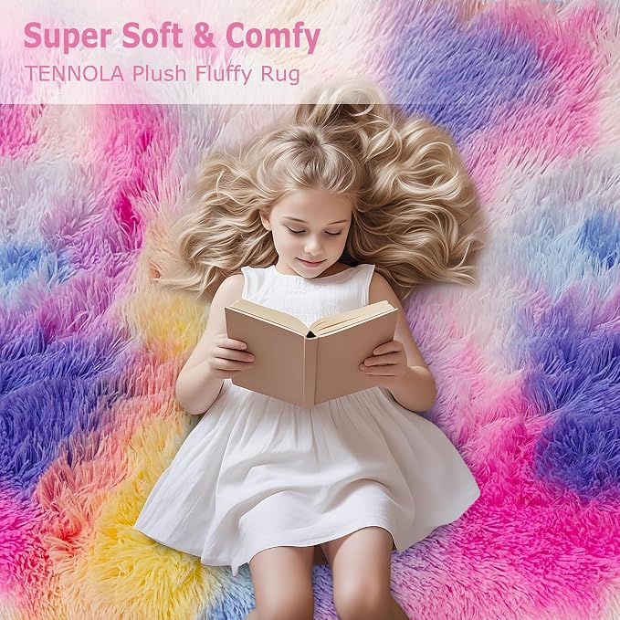 Rainbow Area Rugs 5x8 ft, Tie-Dyed Unicorn Fluffy Fuzzy Shaggy Carpet Soft - Image 8