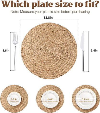 Aofmee 13.8 inch Round Woven Placemats Set of 6, Boho Rattan Place Mats - Image 2