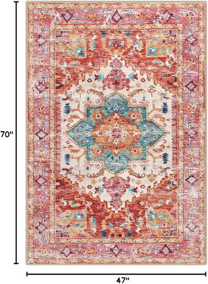 Yamaziot Washable Area Rug, 4x6 Non-Slip Boho Vintage Living Room Bedroom Rug - Image 2