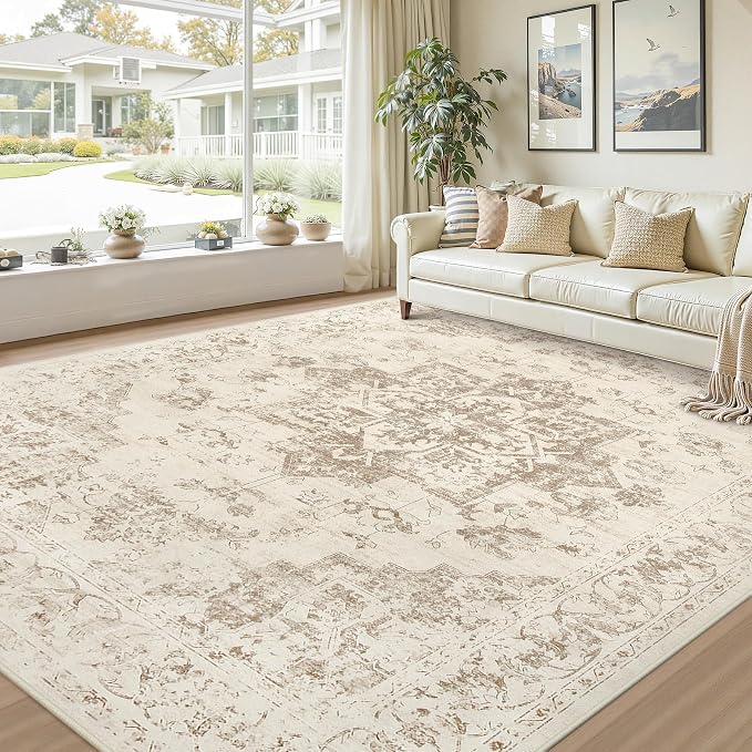 10x14 Area Rug for Living Room: Vintage Boho Neutral Washable Rug Indoor Soft - Image 9