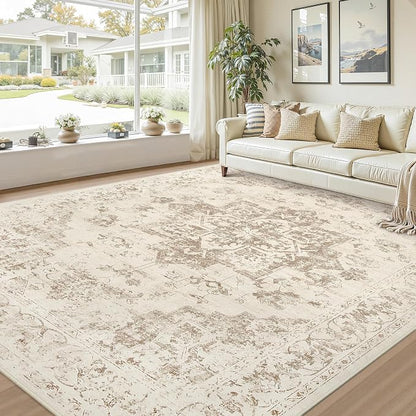 10x14 Area Rug for Living Room: Vintage Boho Neutral Washable Rug Indoor Soft - Image 9