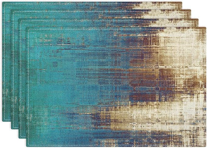 Emvency Farmhouse Placemats Set of 4, 12x18 Inch, Teal and Light Brown | by Emvency
