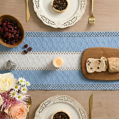 Artoid Mode Sky Blue Farmhouse Woven Table Runner 12x36 Inch | Holiday Rustic - Image 4