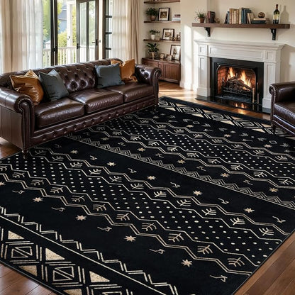 SERISSA 6x9 Area Rugs for Living Room, Washable Non-Slip Black Gold Grad Boho by SERISSAHomeDecorCollection