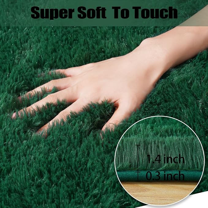 qulint Green Area Rug for Living Room, 6x9 Area Rug Shag Shaggy Fluffy Rug for - Image 2