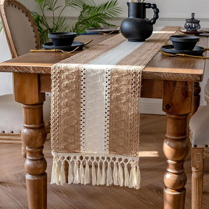 EMMTEEY Boho Table Runner with Tassels 36 Inches Long, Scratch & Heat Resistant by EMMTEEY