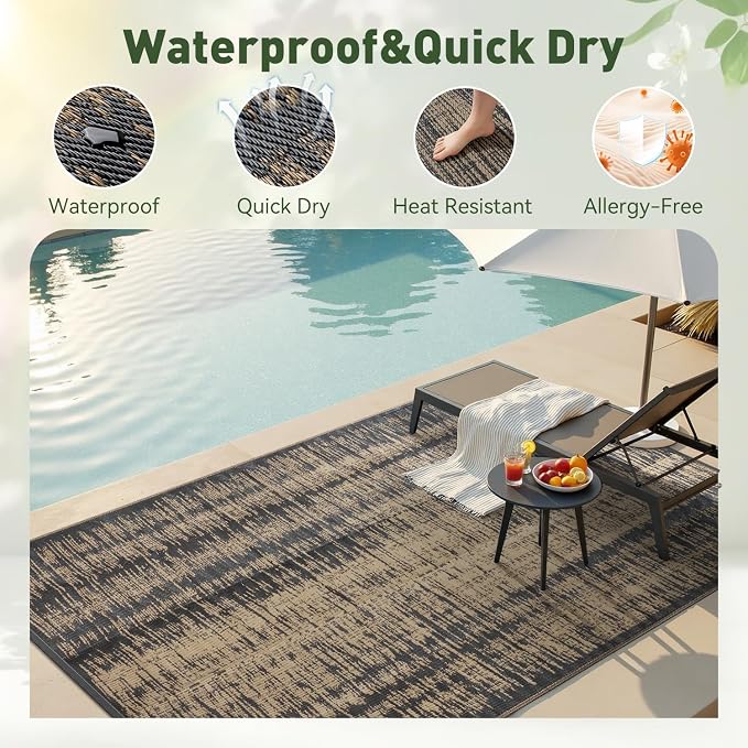 MontVoo Outdoor Rug Waterproof 6x9 ft Outdoor Carpet Patio Rug Mat Reversible - Image 2