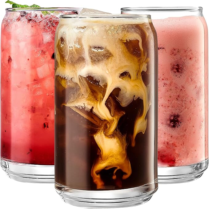 Le'raze Set of 6 Patented Can Shaped® Drinking Glasses - 16oz Clear Goblet by LERAZE