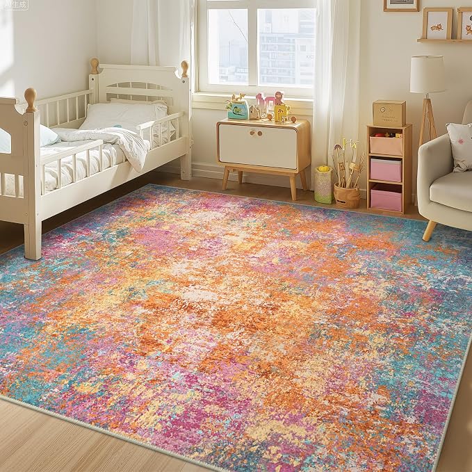 RELEANY Washable Area Rugs Square 8ft Non-Slip Modern Abstract Soft - Image 2