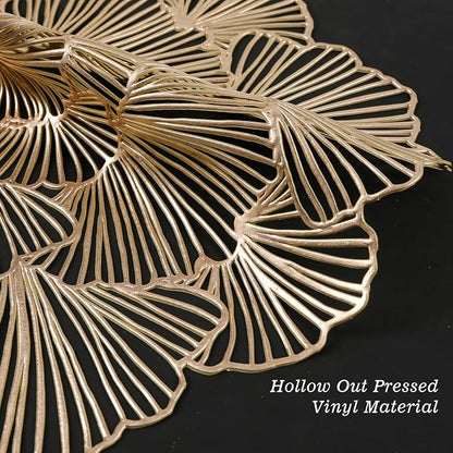 Round Placemats Pressed Vinyl Metallic Flower Place Mats Set of 6 | 15 Inch - Image 5