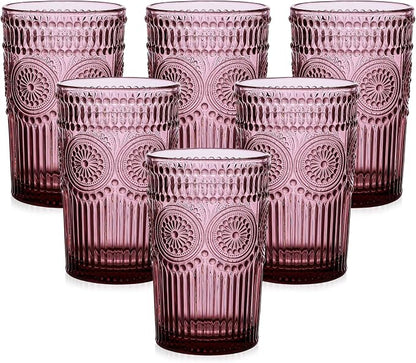 ZMOWIPDL Drinking Glasses Set of 6, 13oz Flower Design Purple Glass Cups | by ZMOWIPDL