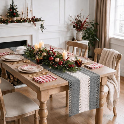 Artoid Mode Grey Farmhouse Woven Table Runner 12x108 Inch | Seasonal Holiday - Image 6