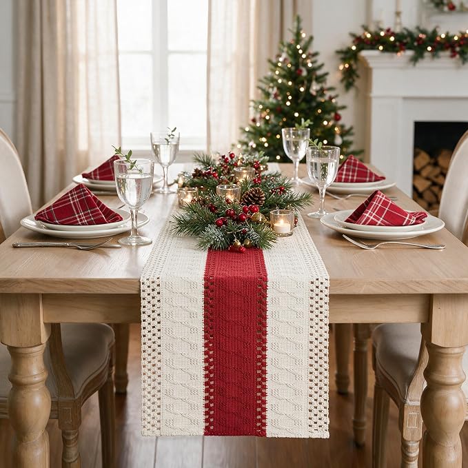 Artoid Mode Rose Red Farmhouse Rustic Table Runner 12x108 Inch | Seasonal - Image 2