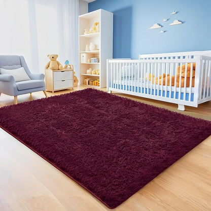 5x7 Burgundy Area Rugs for Living Room, Fluffy Shag Rug for Bedroom Kids - Image 4