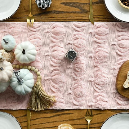 Artoid Mode Pink Soft Faux Fur Pumpkins Fall Table Runner 13x90 Inch | Seasonal - Image 2