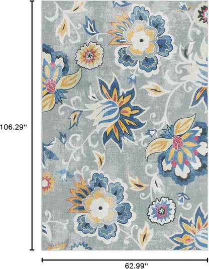 Lahome Floral Indoor Outdoor Rugs, 6x9ft Non Slip Outdoor Patio Rug - Image 2