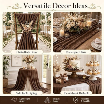 10 Pack Brown Cheesecloth Table Runner 22 x 120 Inch Gauze Table Runner | 10FT - Image 8