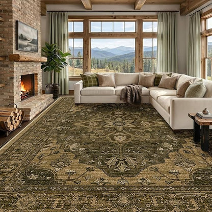 RELEANY Area Rugs Large 10'x14' Washable Non-Slip, Floral Vintage Distress by RELEANY