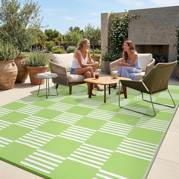 Garvee Waterproof Outdoor Rug 8x10, Checkered Foldable Plastic Straw Patio by Garvee