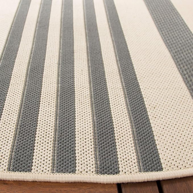 SAFAVIEH Courtyard Collection 4' Round Grey/Bone CY6062 Stripe Indoor/ - Image 4
