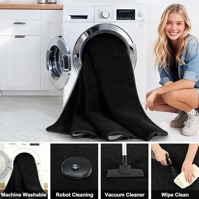 6x9 Feet Black Area Rugs for Bedroom, Indoor Washable Memory Foam Rug for - Image 5