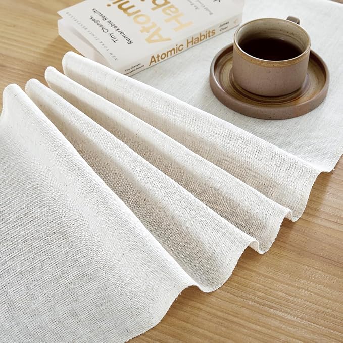 Cotton Linen Table Runner, 13x36 Inch, Off White - Image 5