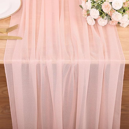 10FT Peach Pink Chiffon Table Runner 30x120 Inches Boho Rustic Sheer Fabric by SAJOO