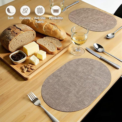 Placemats Set of 4, 11.8 x 17 Inch, Light Brown | Heat Resistant Oval Faux - Image 6
