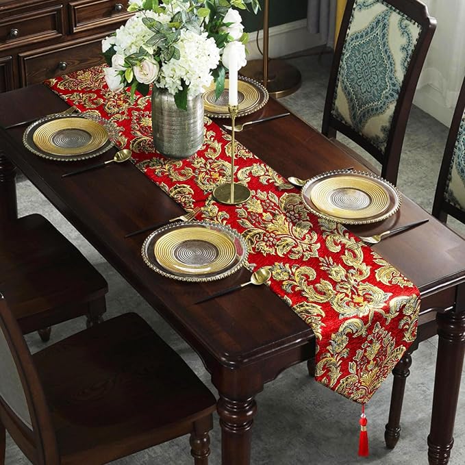 Christmas Red Chenille Table Runner - Image 3