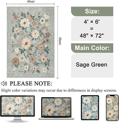 DUKINO 4x6 Feet Office Chair Mat, Lightweight Non Slip Washable Floral Area Rug - Image 2
