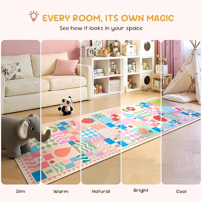 Pink Runner Rug for Girls Bedroom, Kids Hallway Washable Rug, Soft Non-Slip - Image 4