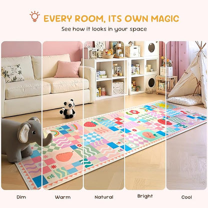 Pink Runner Rug for Girls Bedroom, Kids Hallway Washable Rug, Soft Non-Slip - Image 4
