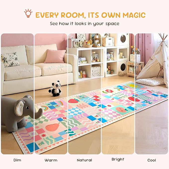 2x6 Pink Runner Rug for Girls Bedroom, Kids Hallway Washable Rug, Soft Non-Slip - Image 4