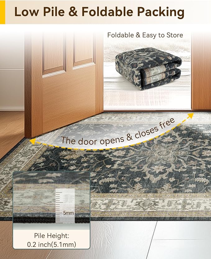 RELEANY Area Rugs Square 4ft Washable Non-Slip, Floral Vintage Distress - Image 4
