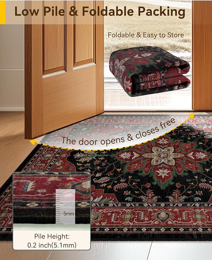 RELEANY Area Rugs Runner 2'6"x5' Washable Non-Slip, Floral Vintage Distress - Image 4