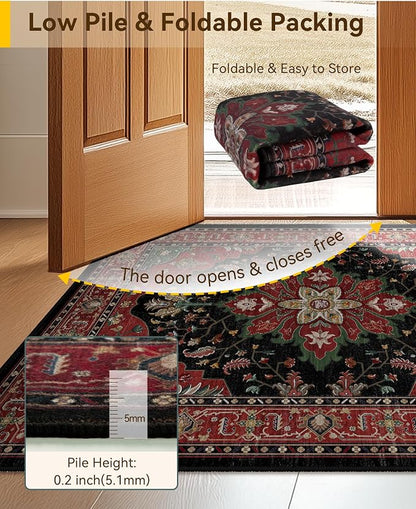 RELEANY Area Rugs 7'x9' Washable Non-Slip, Floral Vintage Distress Medallion - Image 4