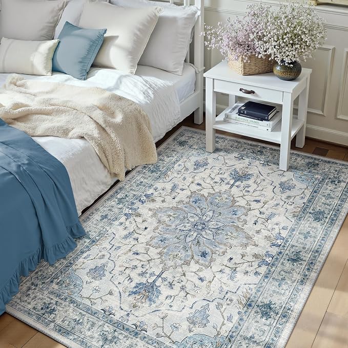 RELEANY Area Rugs 3'x4' Washable Non-Slip, Floral Vintage Distress Medallion by RELEANY
