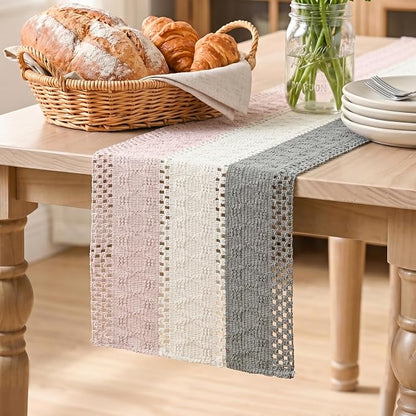 Artoid Mode Grey Beige Pink Farmhouse Rustic Table Runner 12x120 Inch | Holiday by ArtoidMode