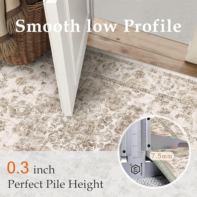 2x6 Washable Neutral Runner Rug Brown Vintage Hallway Kitchen Carpet Non-Slip - Image 8