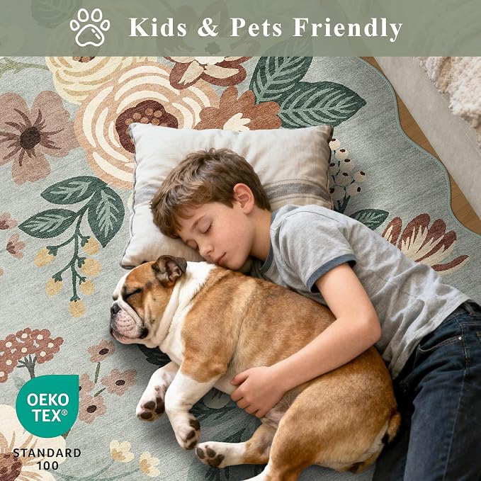 DUKINO 6x9 Area Rug, Floral Washable Rugs - Image 4