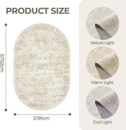 Oval Rugs 3x5 for Entryway, Washable Modern Non-Slip Area Rug for Kitchen - Image 2