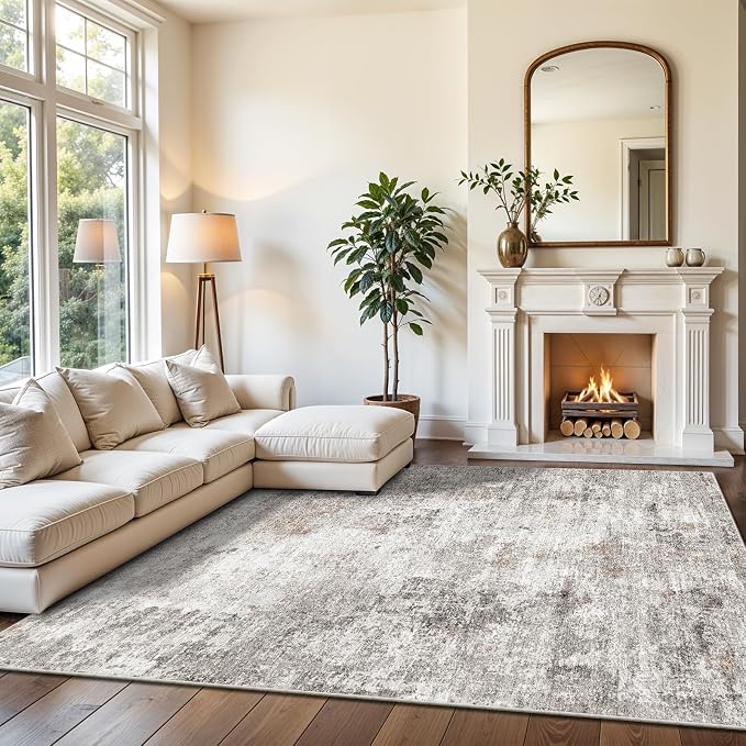 10x14 Area Rug Living Room – Washable Large Neutral Modern Abstract Soft Low - Image 3