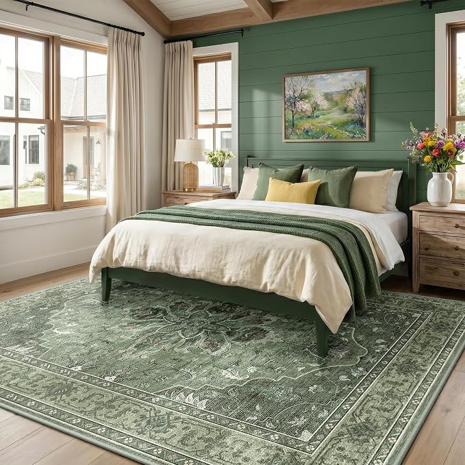 RELEANY Area Rugs Large 10'x12' Washable Non-Slip, Floral Vintage Distress - Image 2
