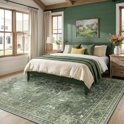 RELEANY Area Rugs Large 10'x12' Washable Non-Slip, Floral Vintage Distress - Image 2